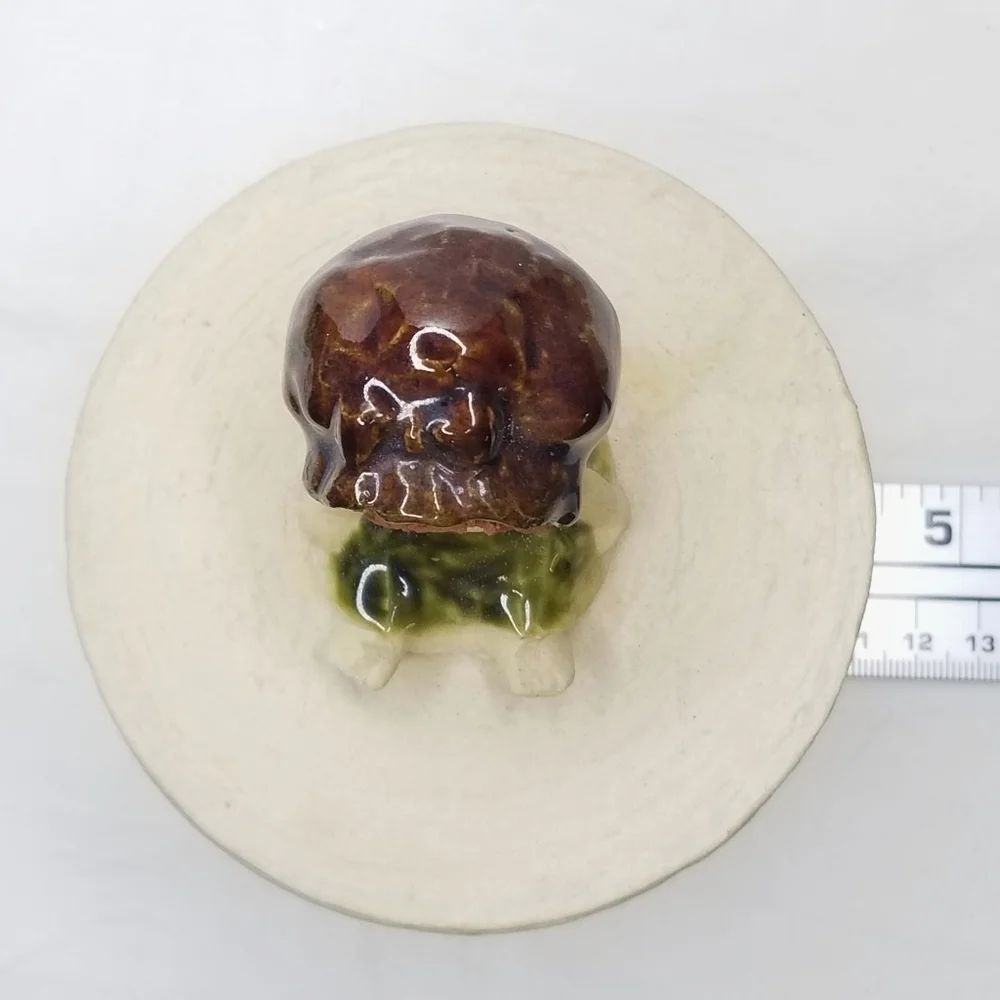 Vintage Unique Stoneware Round Textured Trinket With Girl Figurine on the Lid